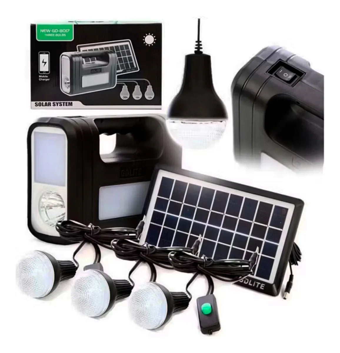 ☀️Kit Panel Solar Portátil con 3 Bombillos LED + Cargador USB