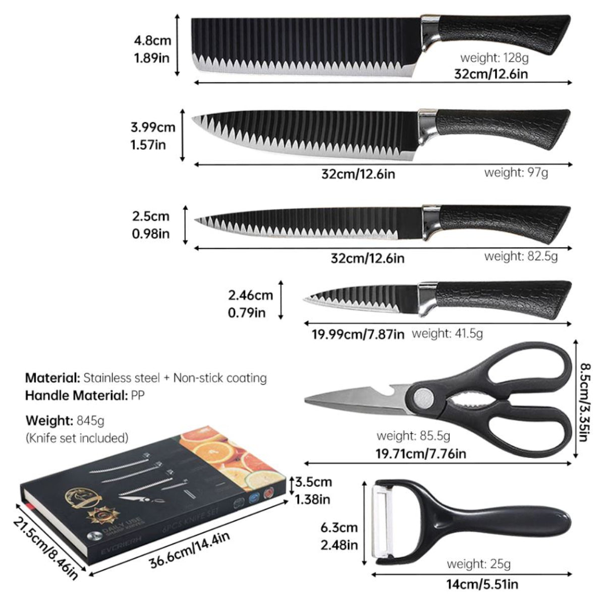 🔪Set de Cuchillos Profesional 6 Piezas + Pelador✨