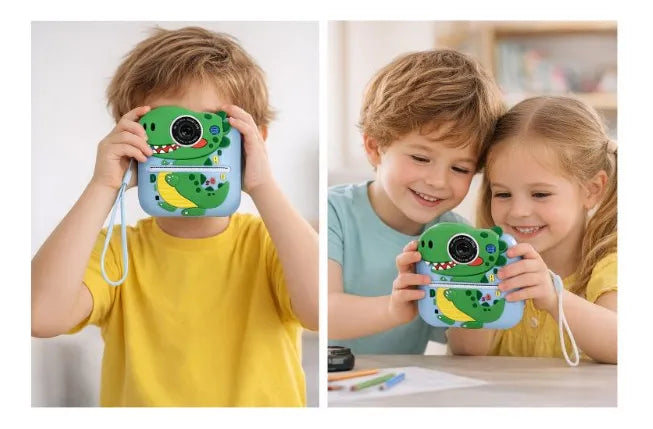 📸🦖 Cámara Kids con Impresora Instantánea Dinosaurio P-12